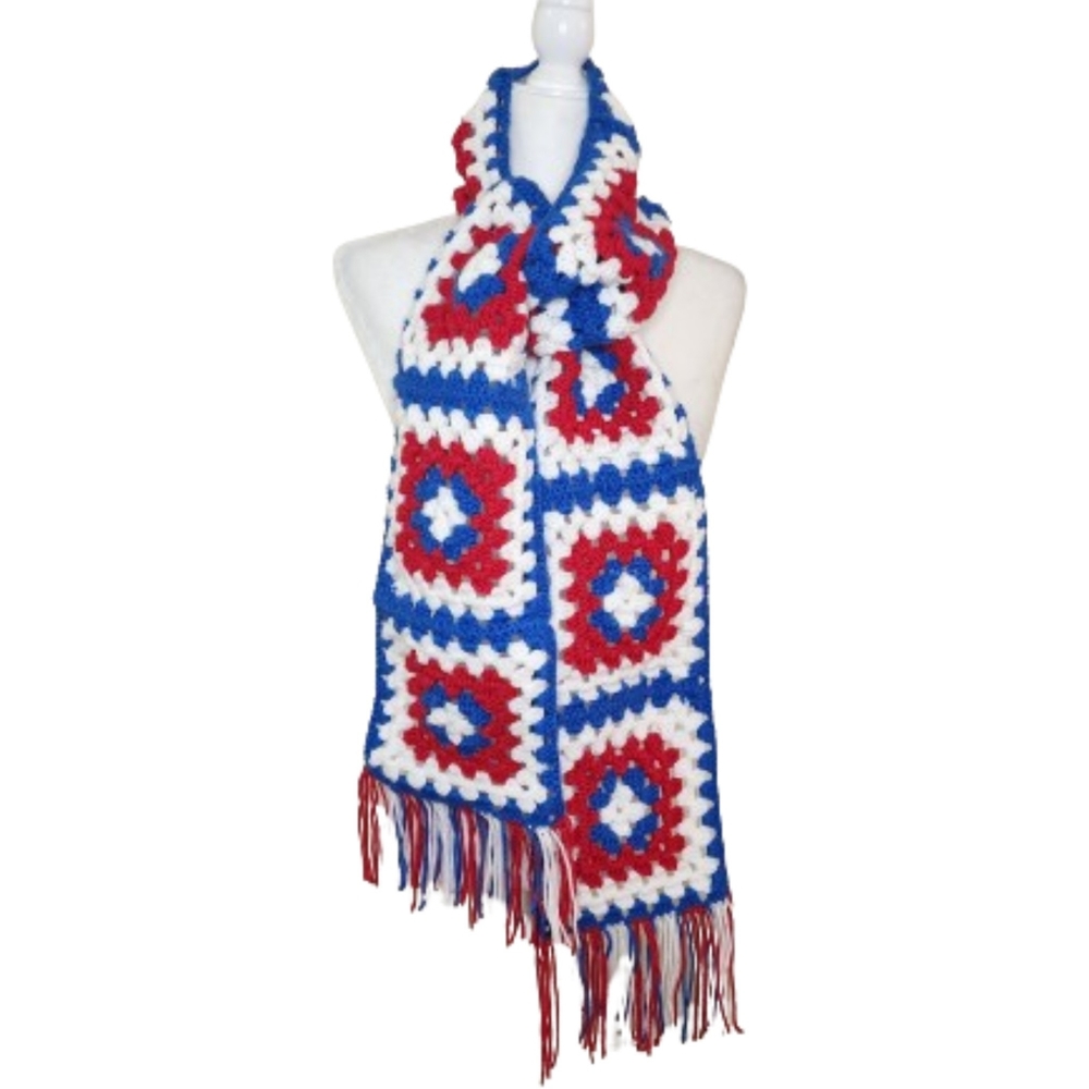 Handmade Crocheted Granny Square Scarf, OS Long